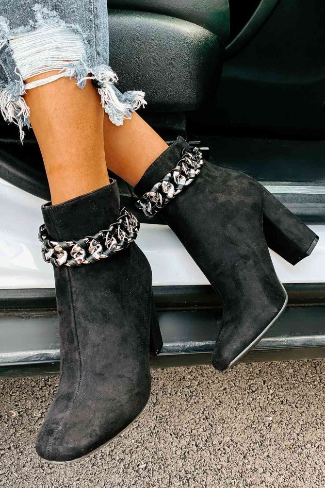 Not My Weakest Link Faux Suede Chain Detail Booties (Black) · NanaMacs