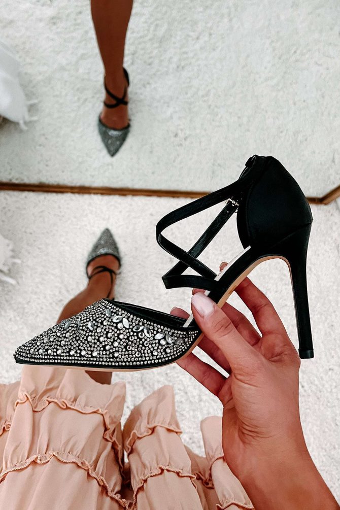 No Real Competition Pointed Toe Rhinestone Embellished Heel (Black) · NanaMacs - Image 2