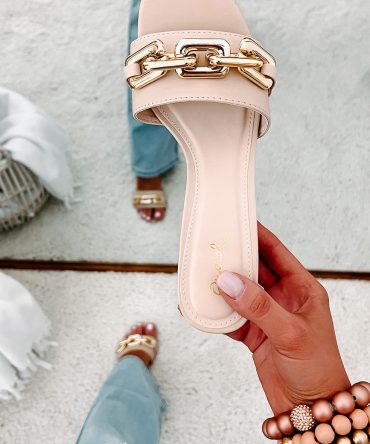 Endless Elegance Chain Embellished Chunky Heeled Sandals (Nude) · NanaMacs
