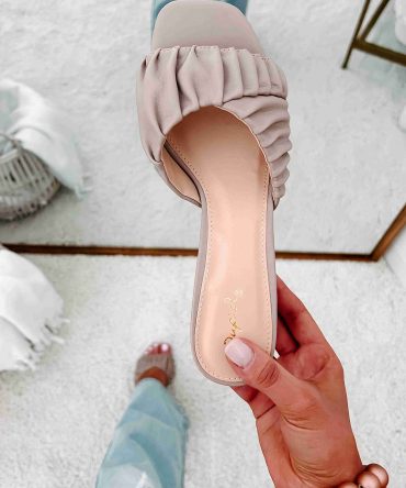 Highly Selective Pleated Strap Heeled Sandal (Taupe) · NanaMacs
