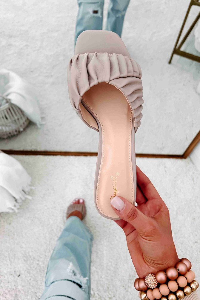 Highly Selective Pleated Strap Heeled Sandal (Taupe) · NanaMacs