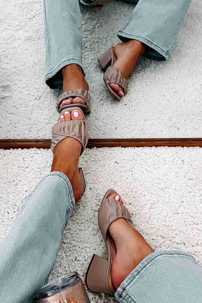 Highly Selective Pleated Strap Heeled Sandal (Taupe) · NanaMacs - Image 2