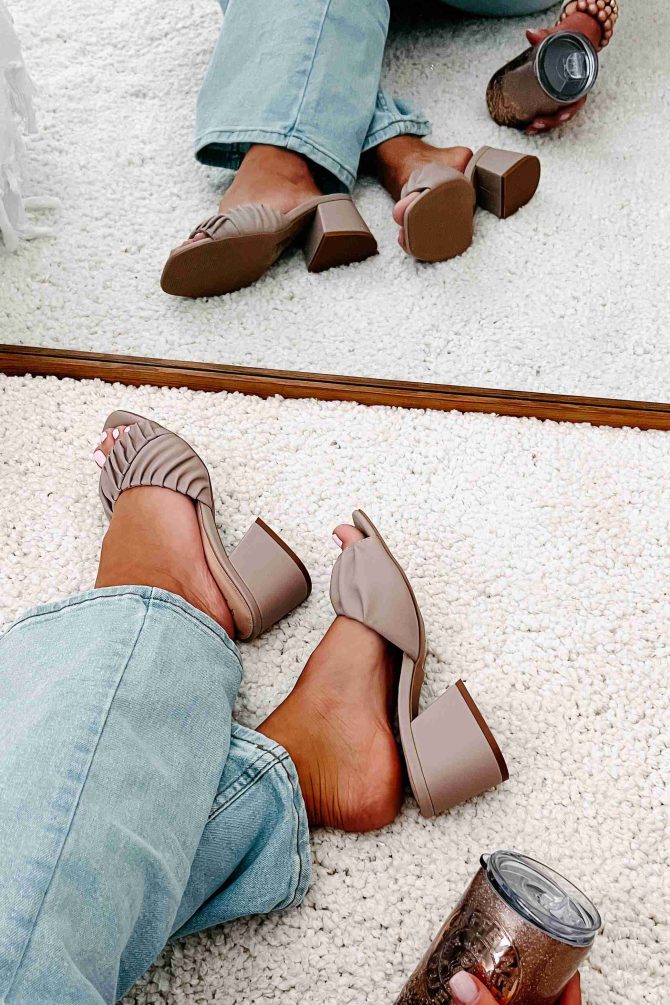 Highly Selective Pleated Strap Heeled Sandal (Taupe) · NanaMacs - Image 3