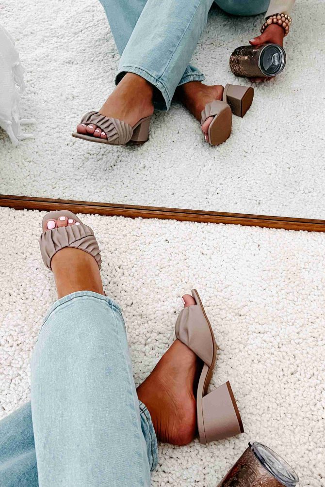 Highly Selective Pleated Strap Heeled Sandal (Taupe) · NanaMacs - Image 4
