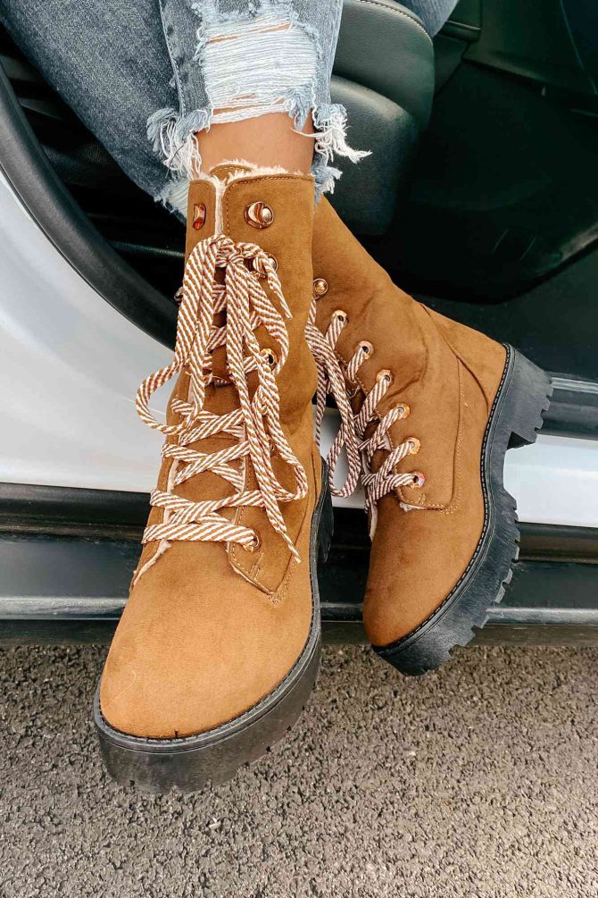 Tread Lightly Faux Suede Lace-Up Booties (Coffee) · NanaMacs - Image 2