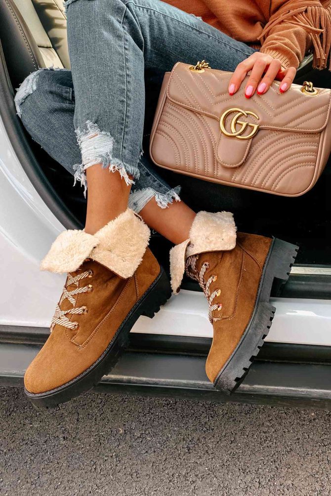 Tread Lightly Faux Suede Lace-Up Booties (Coffee) · NanaMacs