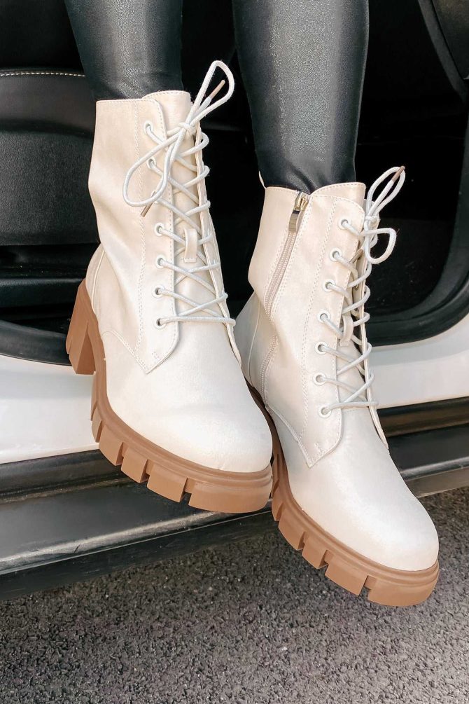 Questionable Intentions Faux Leather Chunky Combat Boots (Smooth White · NanaMacs - Image 2