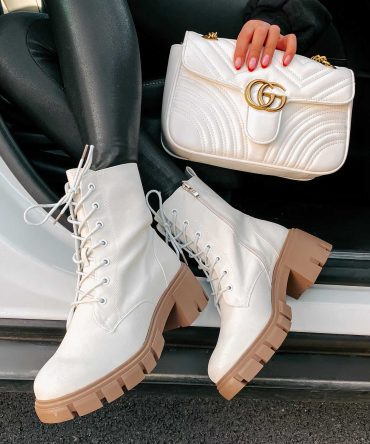Questionable Intentions Faux Leather Chunky Combat Boots (Smooth White · NanaMacs