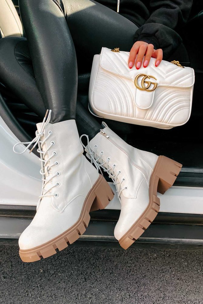 Questionable Intentions Faux Leather Chunky Combat Boots (Smooth White · NanaMacs