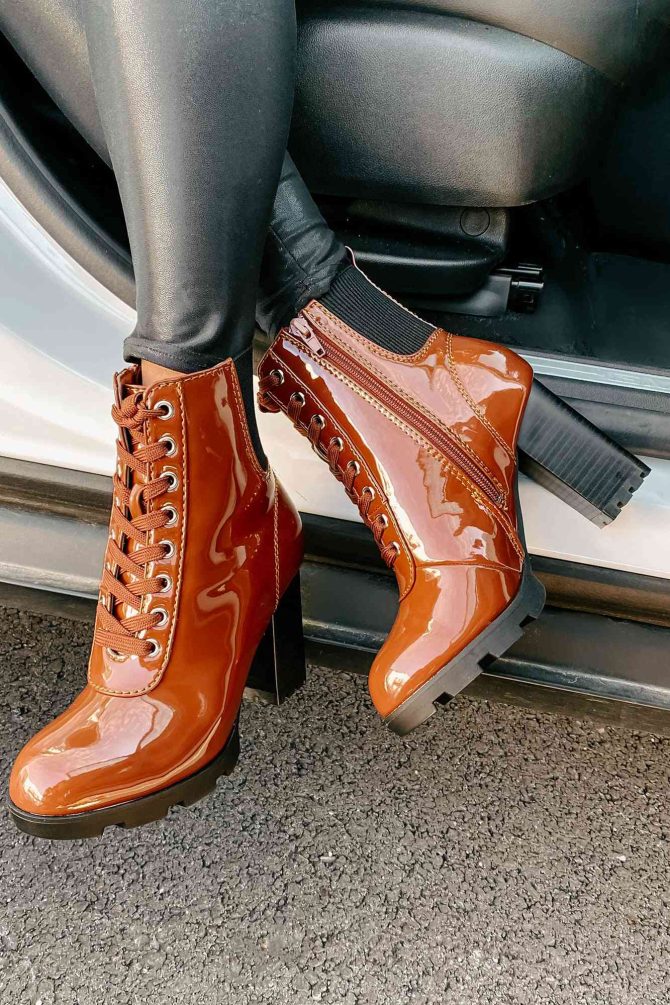 Every Advantage Patent Leather Lace-Up Booties (Cognac Patent) · NanaMacs - Image 2