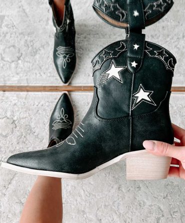 Under The Western Sky Star & Moon Western Booties (Black) · NanaMacs