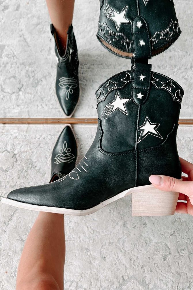 Under The Western Sky Star & Moon Western Booties (Black) · NanaMacs