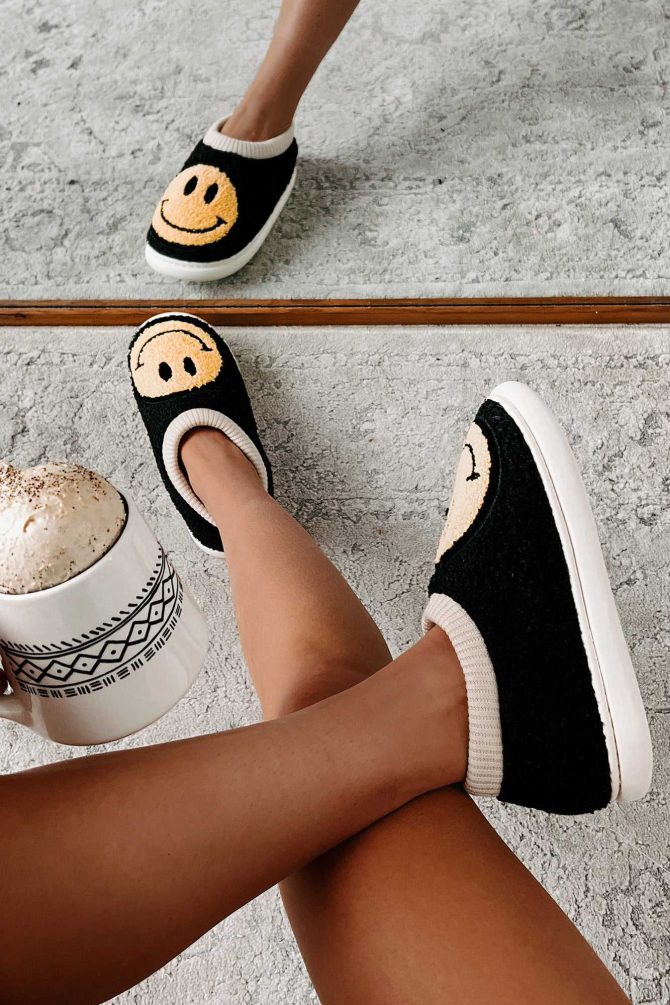 Found My Happy Place Sherpa Lined House Shoes (Black) · NanaMacs - Image 2