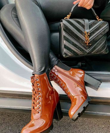 Every Advantage Patent Leather Lace-Up Booties (Cognac Patent) · NanaMacs