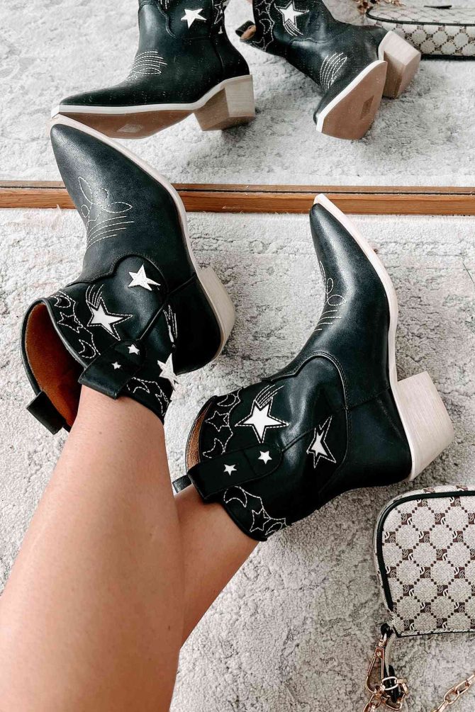 Under The Western Sky Star & Moon Western Booties (Black) · NanaMacs - Image 2