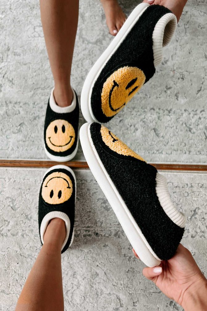 Found My Happy Place Sherpa Lined House Shoes (Black) · NanaMacs