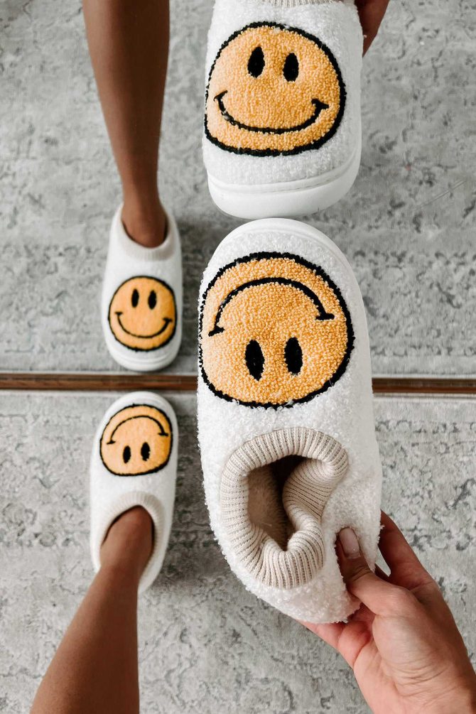 Found My Happy Place Sherpa Lined House Shoes (Ivory) · NanaMacs