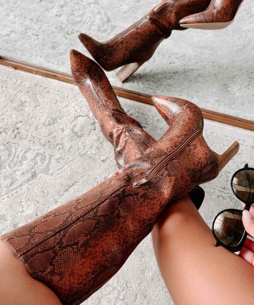 Dare You To Try Heeled Snake Print Billini Boots (Tan Python) · NanaMacs