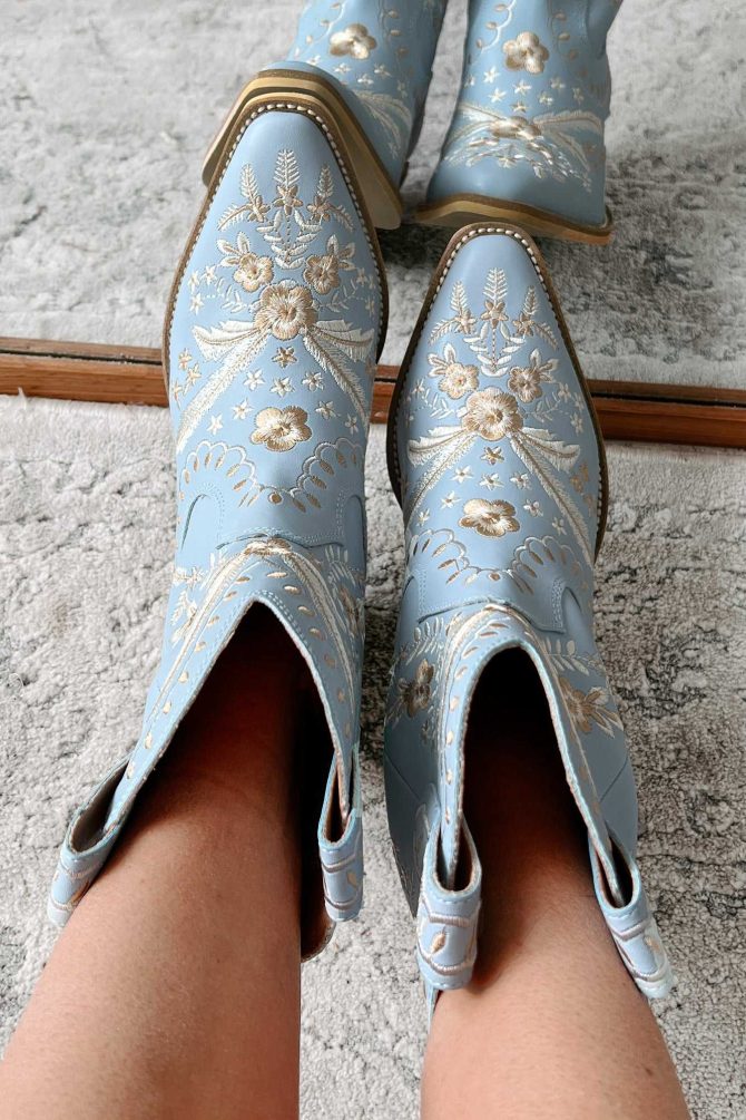 Small Town Roots Floral Stitch Western Booties (Blue) · NanaMacs - Image 3