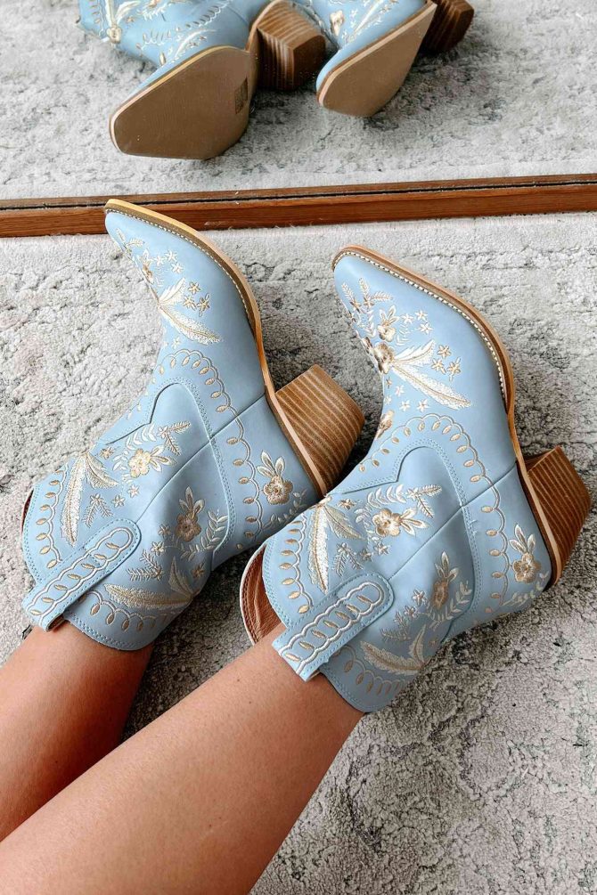 Small Town Roots Floral Stitch Western Booties (Blue) · NanaMacs - Image 4