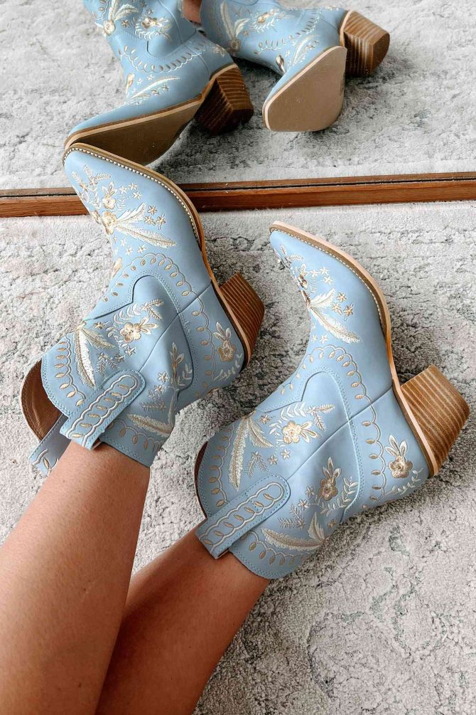 Small Town Roots Floral Stitch Western Booties (Blue) · NanaMacs - Image 2