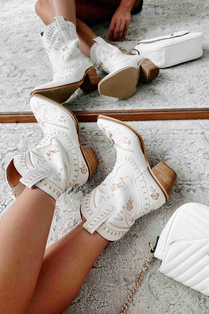 Small Town Roots Floral Stitch Western Booties (White) · NanaMacs - Image 2