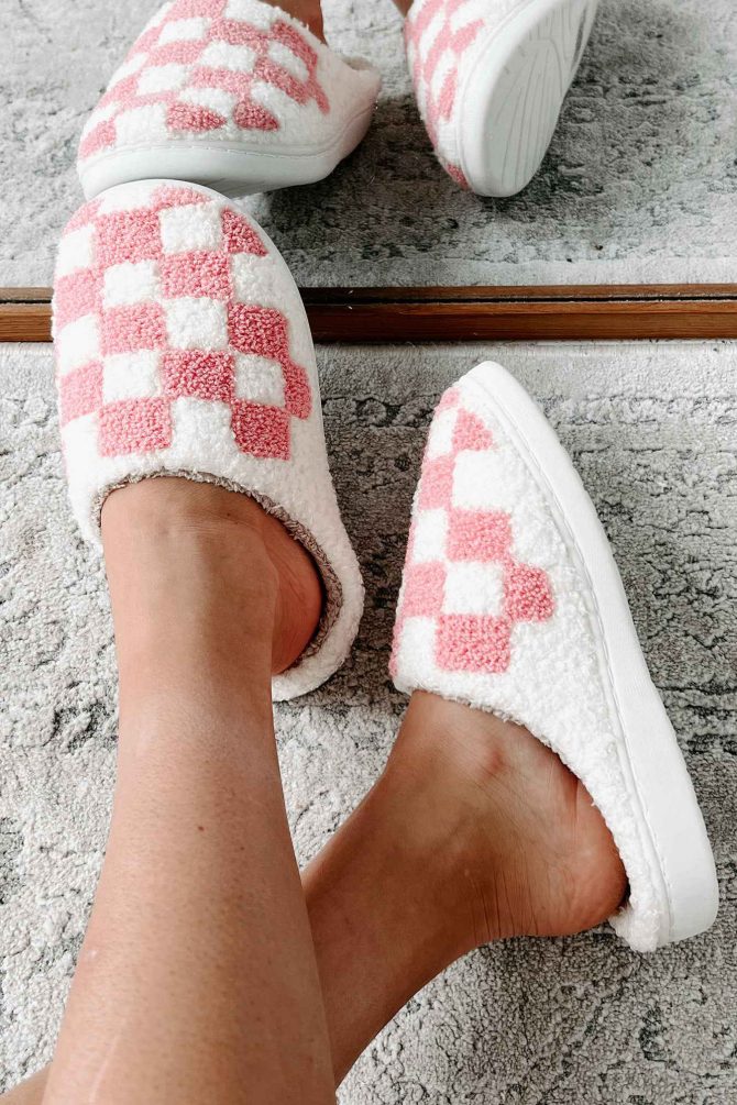 The Cozy Life Fuzzy Checker Slippers (Blush/Cream) · NanaMacs - Image 3