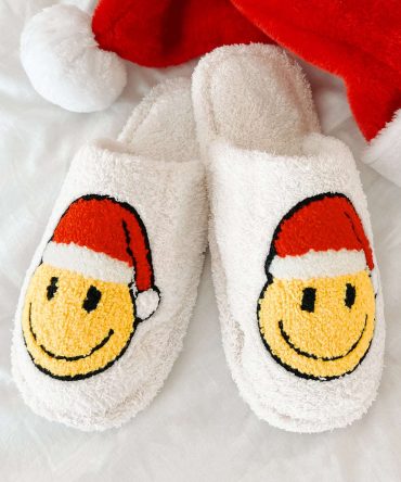 Jolly For The Holidays Fuzzy Santa Smile Slippers (White/Santa) · NanaMacs