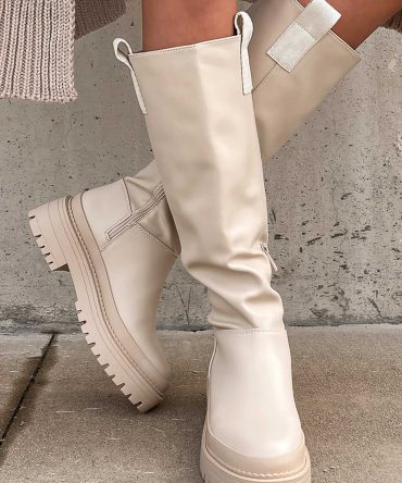 Forever That Girl Knee High Lug Sole Boots (Beige) · NanaMacs