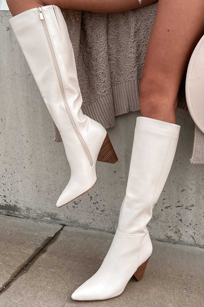 Seal The Deal Faux Leather Knee High Billini Boots (Alabaster) · NanaMacs