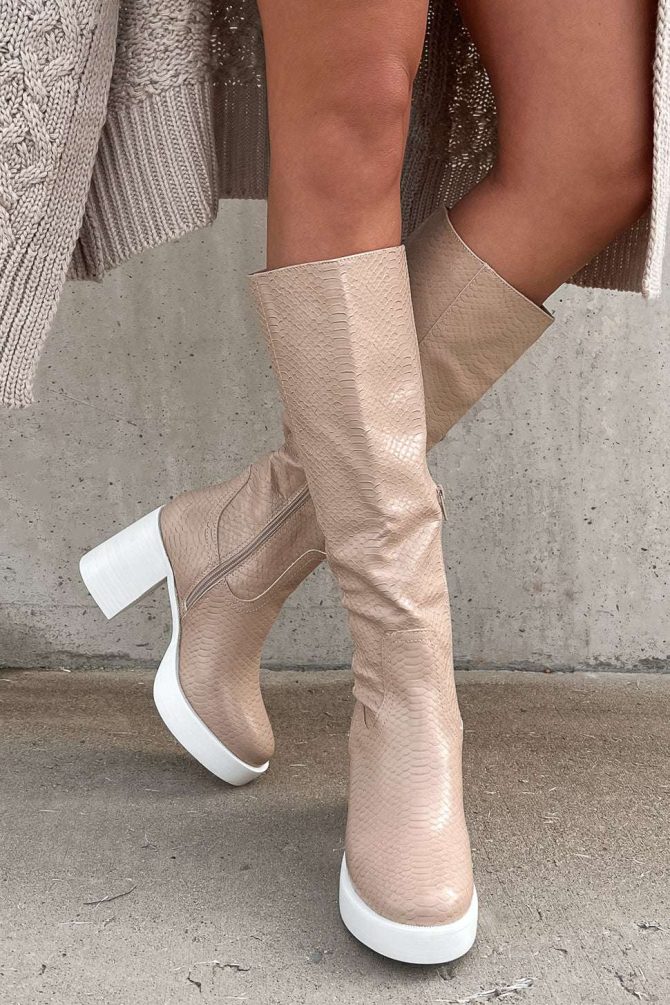 Tough Luck Snake Print Platform Boots (Beige) · NanaMacs - Image 3