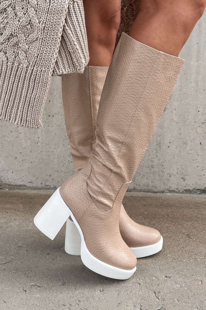 Tough Luck Snake Print Platform Boots (Beige) · NanaMacs - Image 4