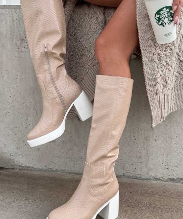 Tough Luck Snake Print Platform Boots (Beige) · NanaMacs