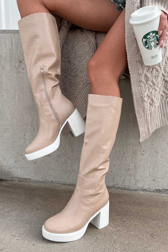 Tough Luck Snake Print Platform Boots (Beige) · NanaMacs