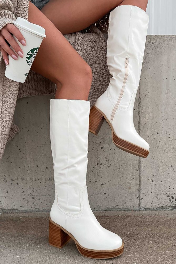 Tough Luck Faux Leather Platform Boots (White) · NanaMacs