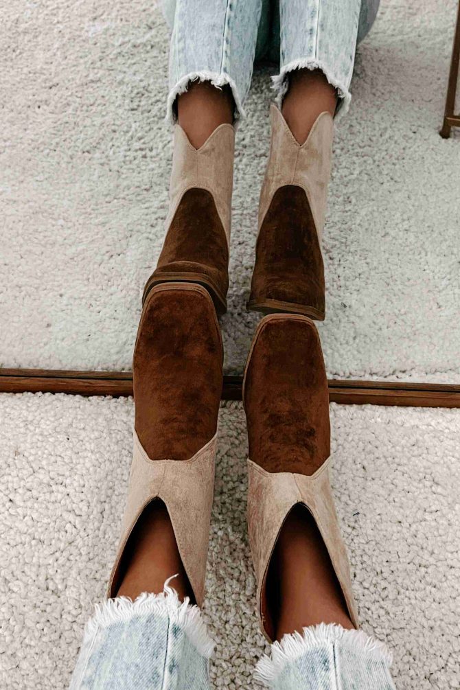 Kendall Tri-Tone Booties (Chestnut/Taupe/White) · NanaMacs - Image 4