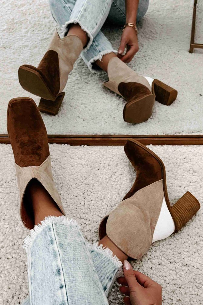 Kendall Tri-Tone Booties (Chestnut/Taupe/White) · NanaMacs