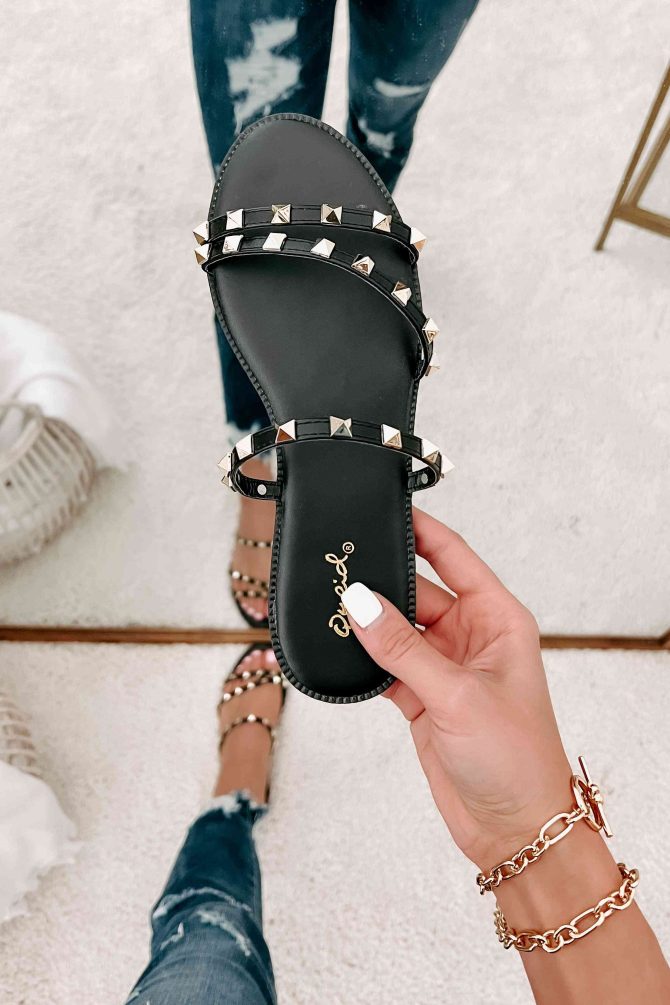 Getting Too Close Studded Slip-On Sandals (Black) · NanaMacs - Image 2