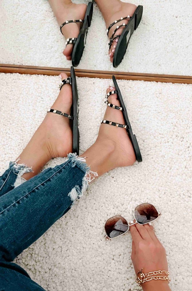 Getting Too Close Studded Slip-On Sandals (Black) · NanaMacs - Image 3