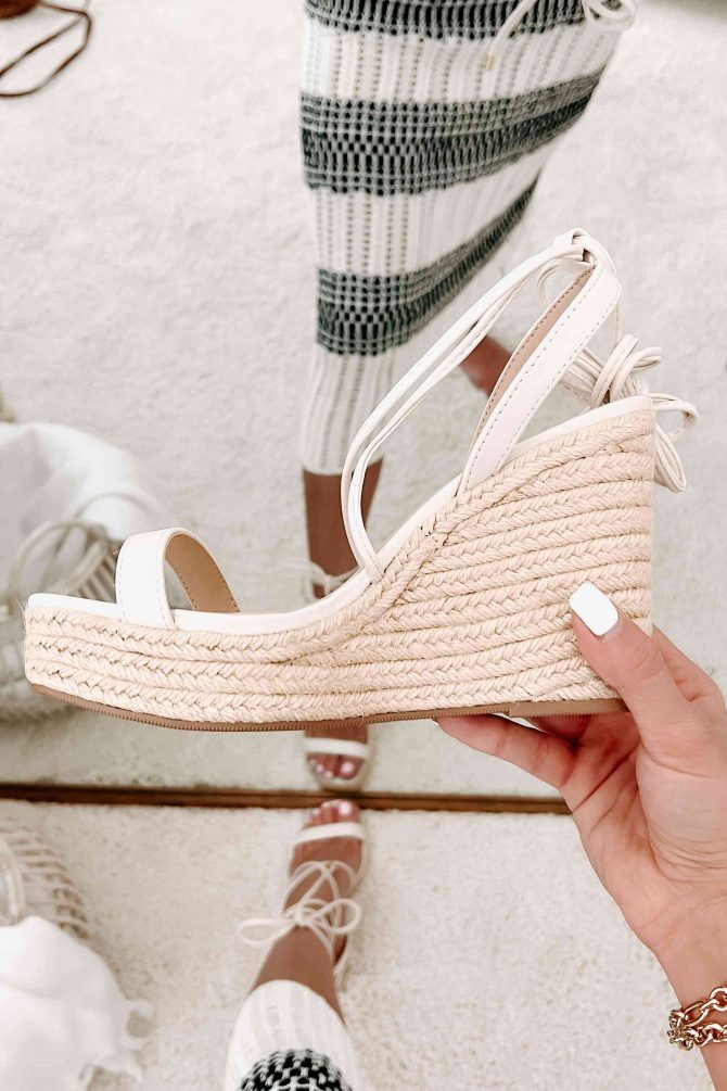 Match Made Ankle Tie Open Toe Wedges (Bone) · NanaMacs - Image 3