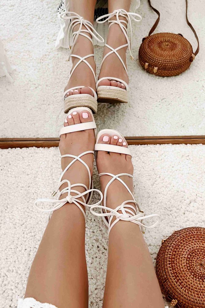 Match Made Ankle Tie Open Toe Wedges (Bone) · NanaMacs - Image 4