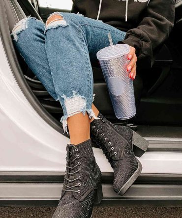 Born For This Lace-Up Rhinestone Booties (Black) · NanaMacs
