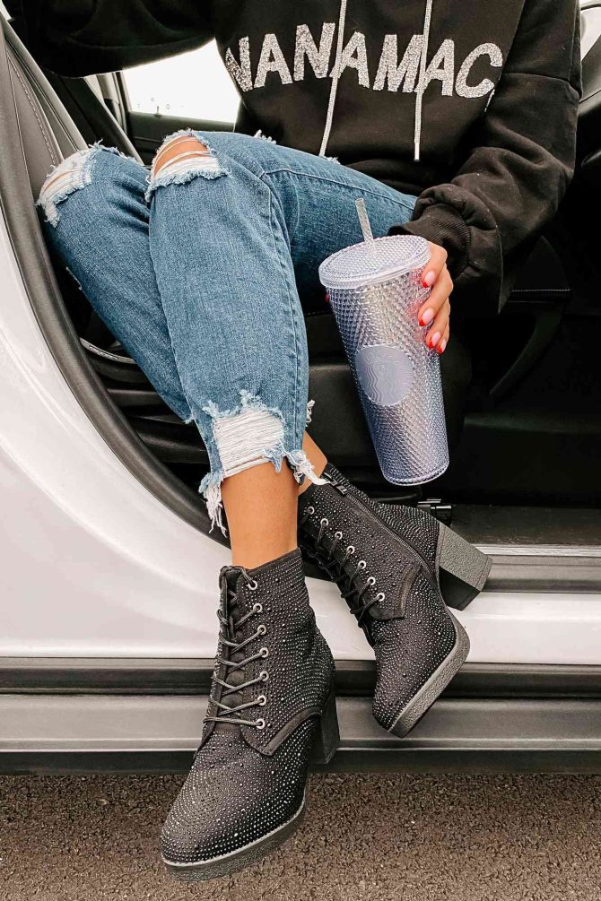 Born For This Lace-Up Rhinestone Booties (Black) · NanaMacs