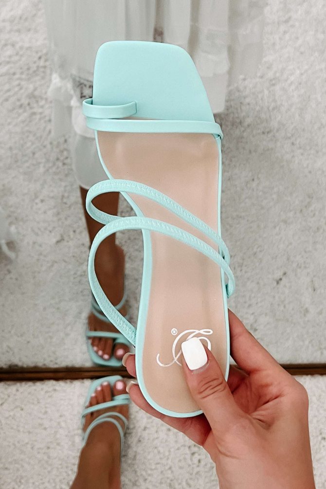 Bringing The Fun Strappy Square Toe Heeled Sandal (Teal) · NanaMacs - Image 2