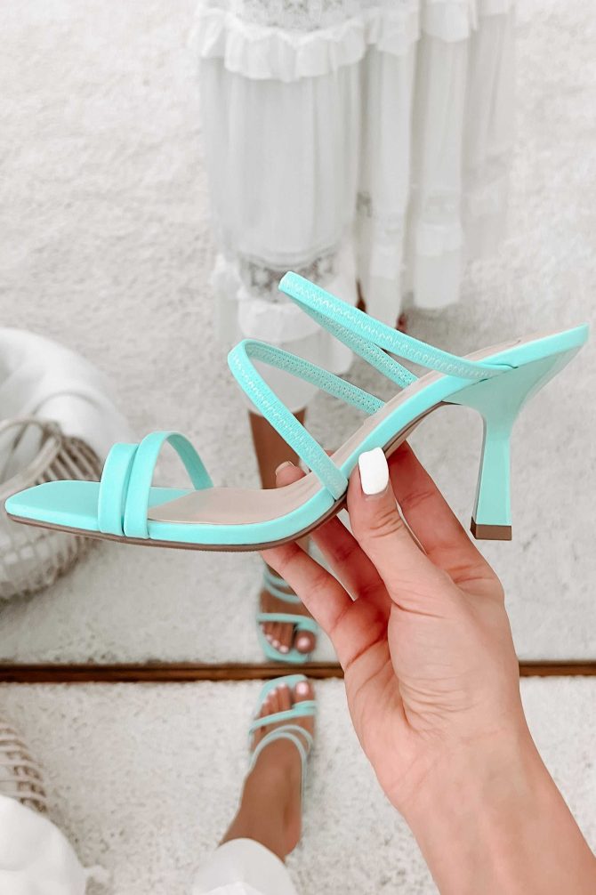 Bringing The Fun Strappy Square Toe Heeled Sandal (Teal) · NanaMacs - Image 3