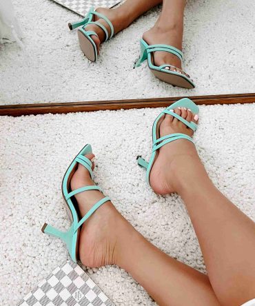 Bringing The Fun Strappy Square Toe Heeled Sandal (Teal) · NanaMacs