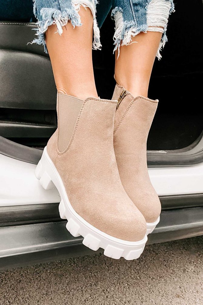 New Paths Faux Suede Chunky Sole Booties (Taupe) · NanaMacs - Image 4