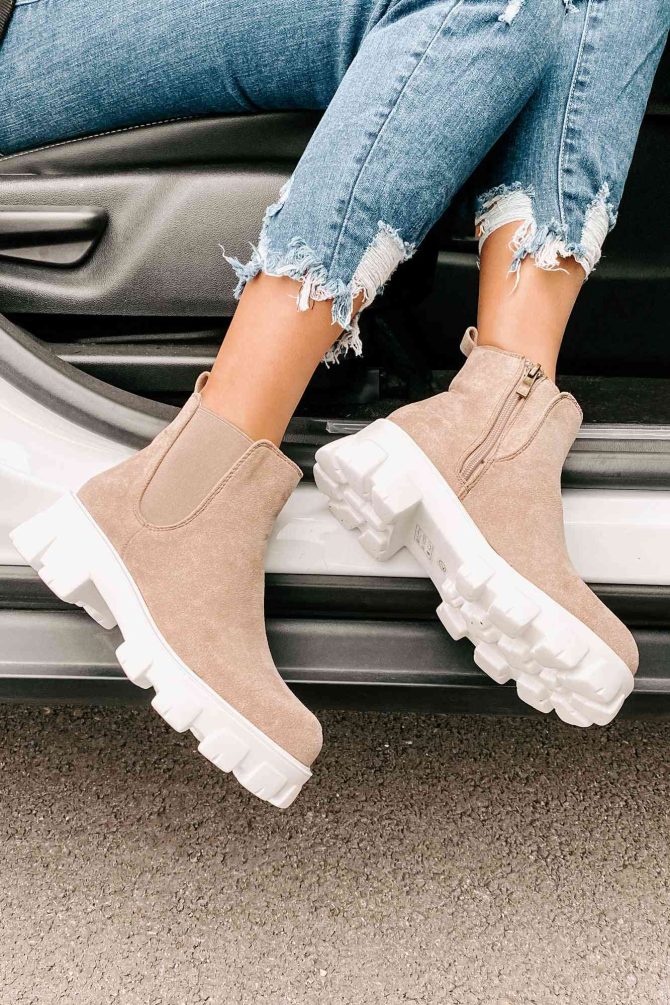 New Paths Faux Suede Chunky Sole Booties (Taupe) · NanaMacs - Image 2