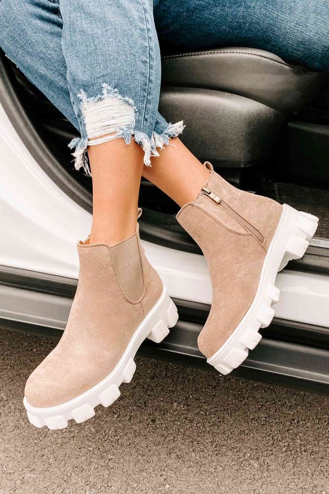 New Paths Faux Suede Chunky Sole Booties (Taupe) · NanaMacs - Image 3