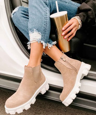 New Paths Faux Suede Chunky Sole Booties (Taupe) · NanaMacs